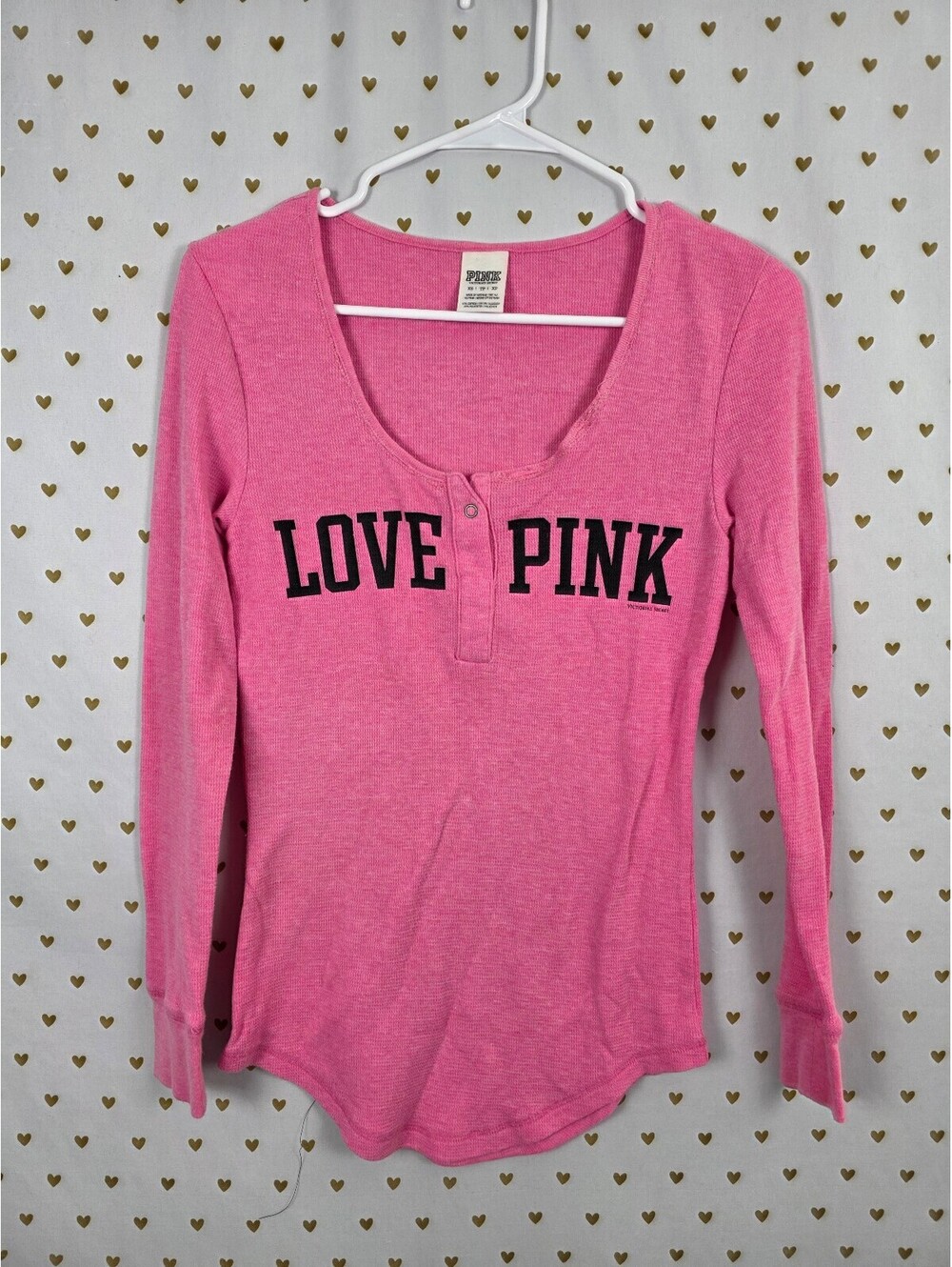 Victorias Secret PINK Love Logo Long Sleeve Henley Thermal XS